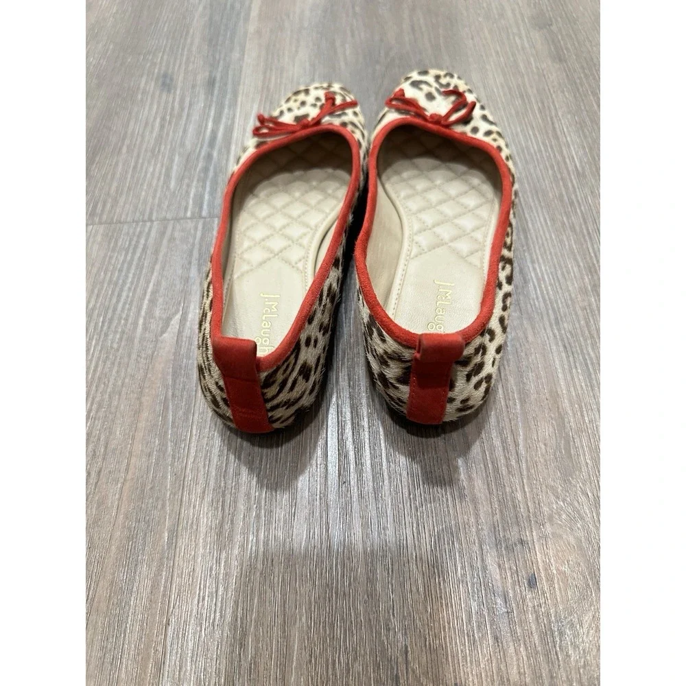 J. McLaughlin‎ Size 6 Leopard Print Ballet Flats Red Trim Anastasia Haircalf